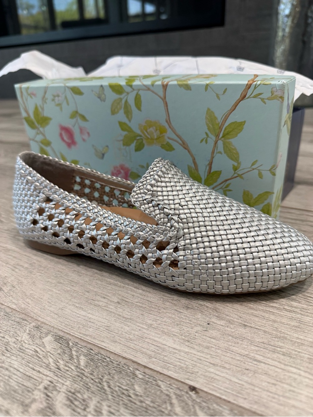 Birdies Starling Silver Woven Flats